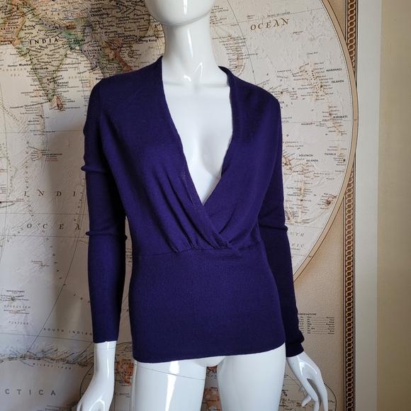 The Limited Sweaters - The Limited Deep Purple Crossover Wool Blend Fitted Lightweight Sweater Cozy L